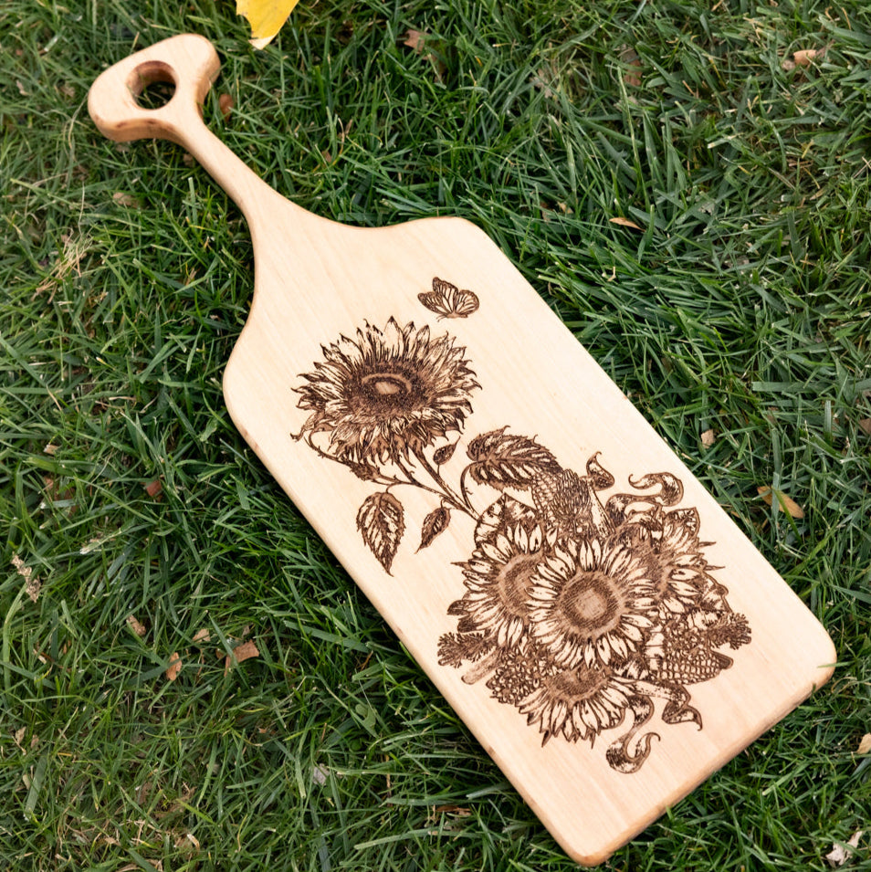 Birchwood Charcuterie Board w/Sunflower Engraved