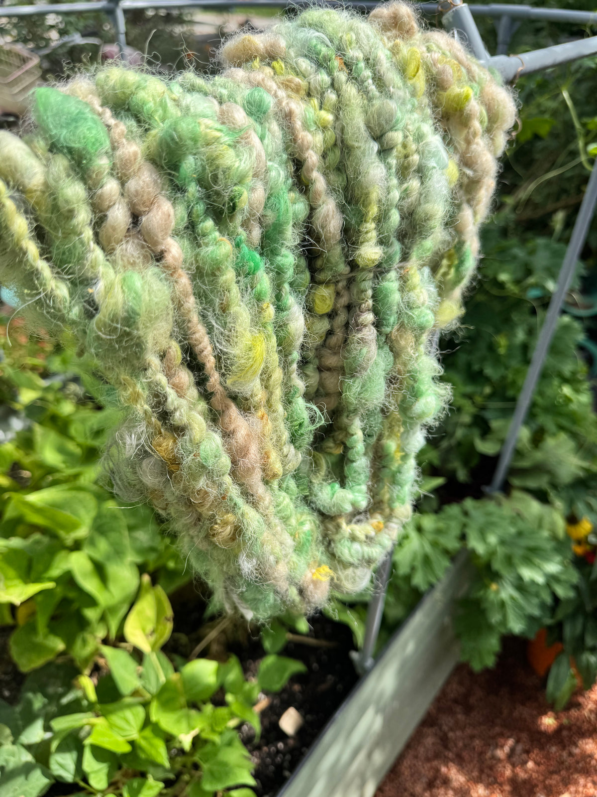 Meadow Mint Handspun Alpaca & Angora Art Yarn with Sari Silk — 42 Yards