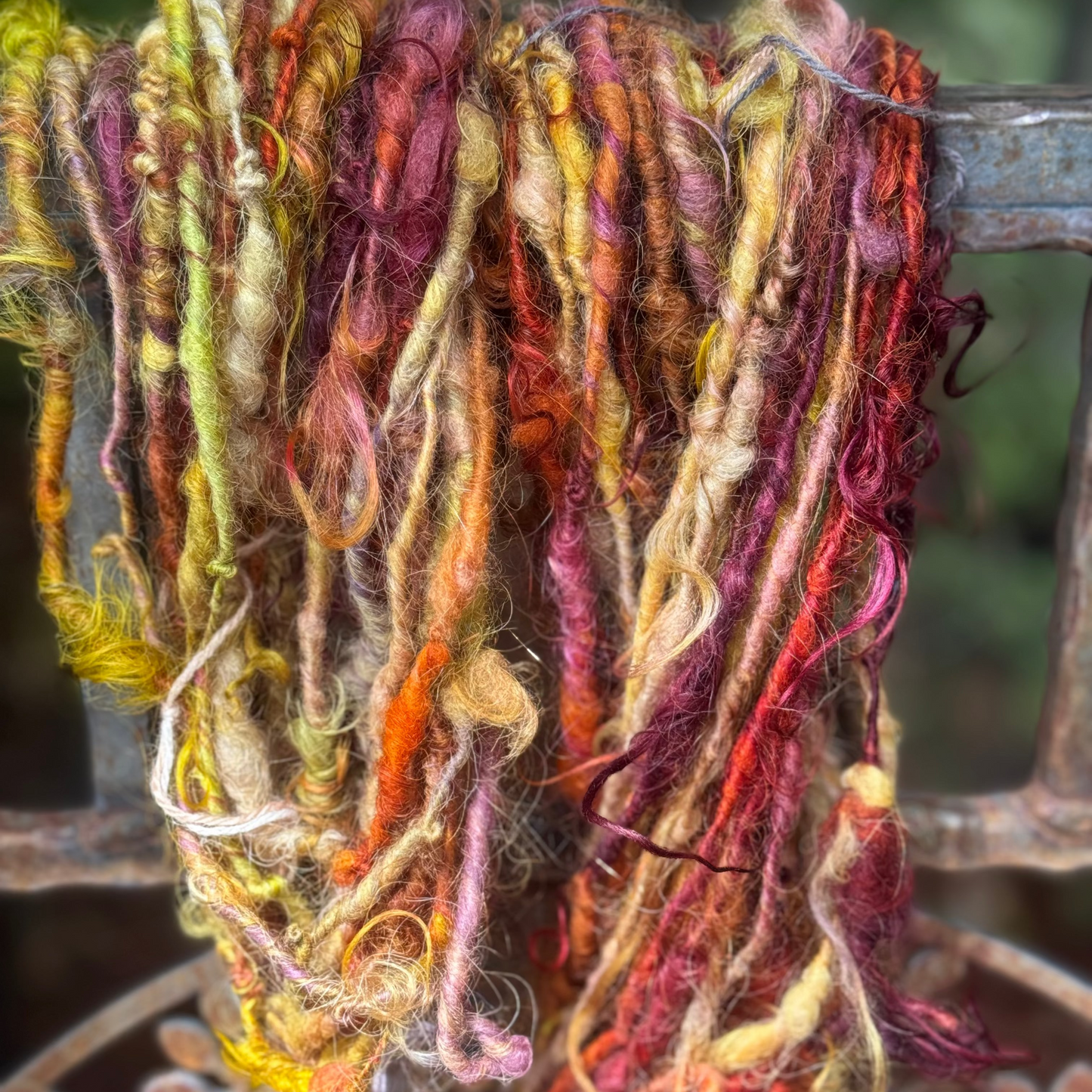 Icelandic wool art yarn with locks handspun, hand dyed