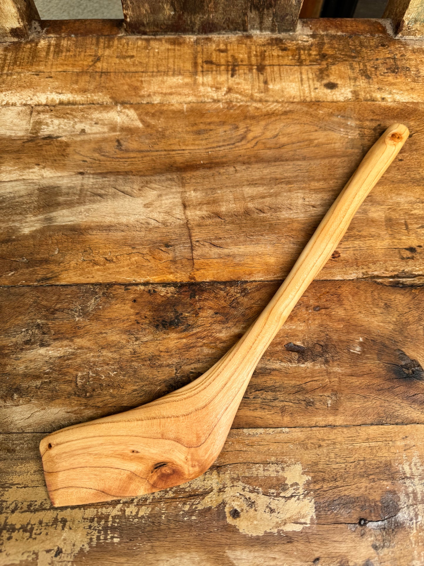 Handcrafted Apricot Wood Angled Spatula – One of a Kind, 13"