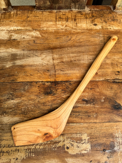 Handcrafted Apricot Wood Angled Spatula – One of a Kind, 13"