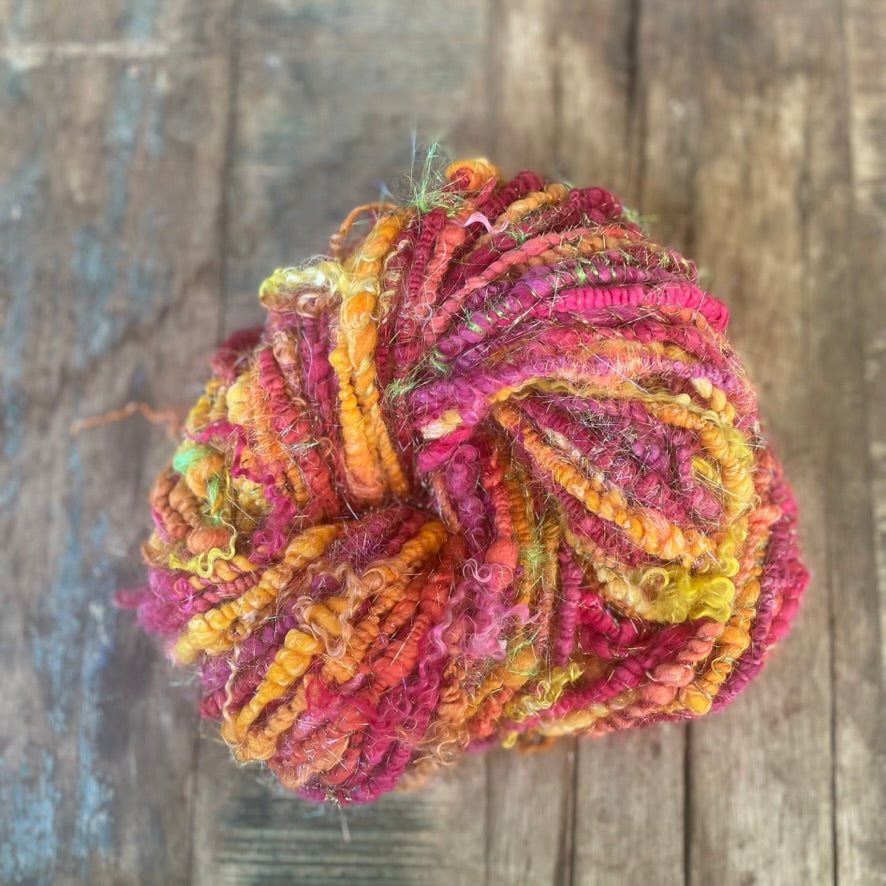 Berry Ember Spark Hand Spun, Hand Dyed, Art Yarn