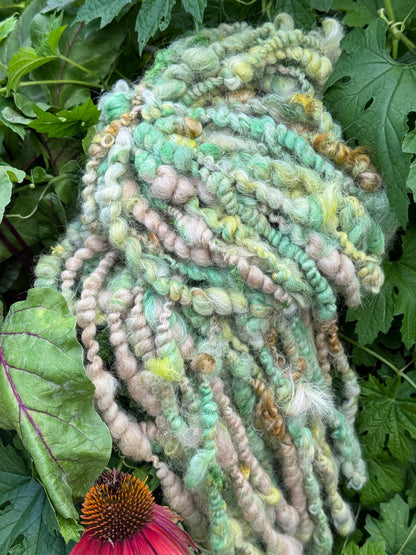 Meadow Mint Handspun Alpaca & Angora Art Yarn with Sari Silk — 42 Yards
