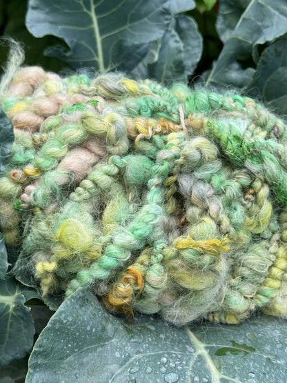Meadow Mint Handspun Alpaca & Angora Art Yarn with Sari Silk — 42 Yards