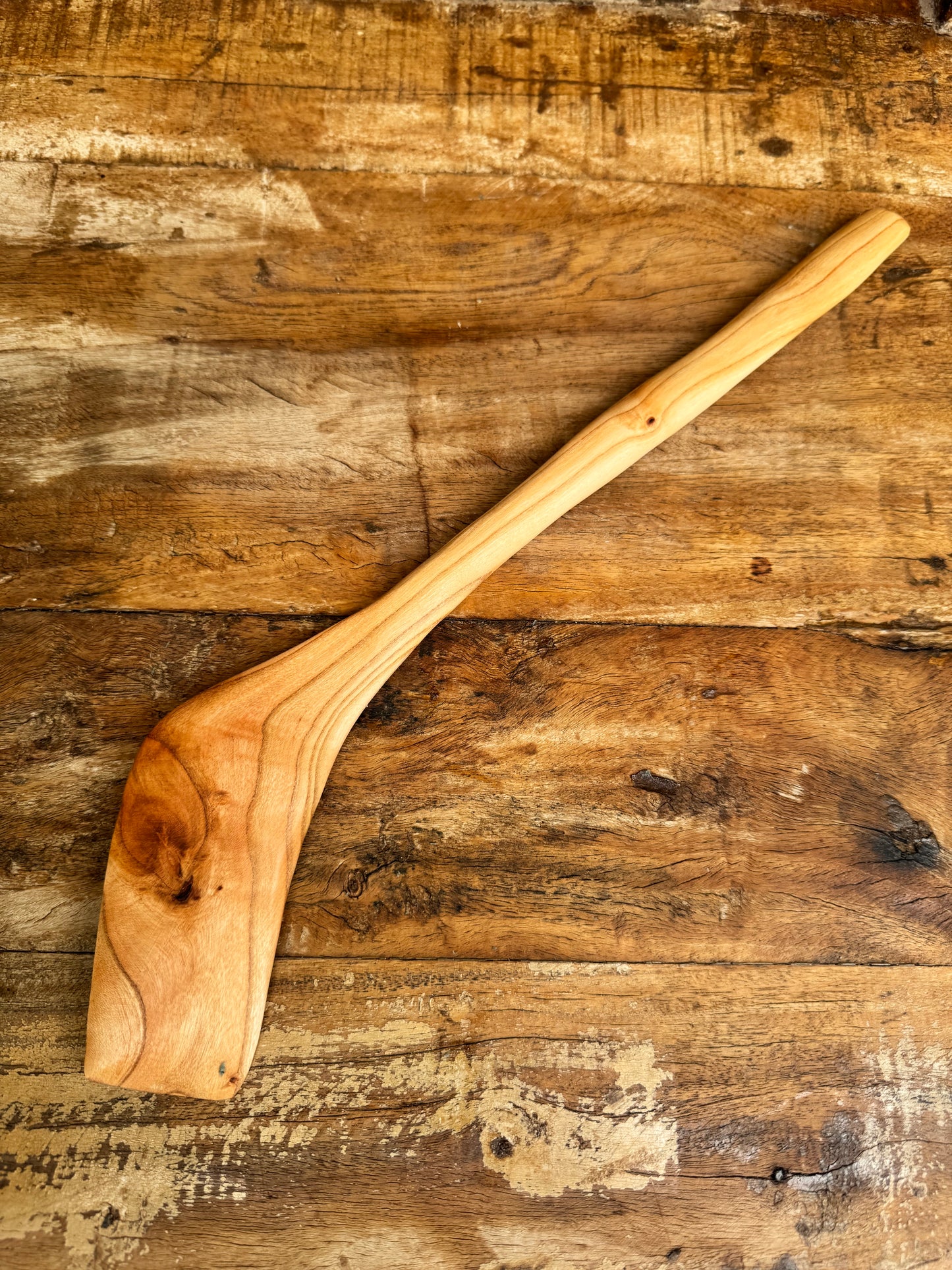 Handcrafted Apricot Wood Angled Spatula – One of a Kind, 13"