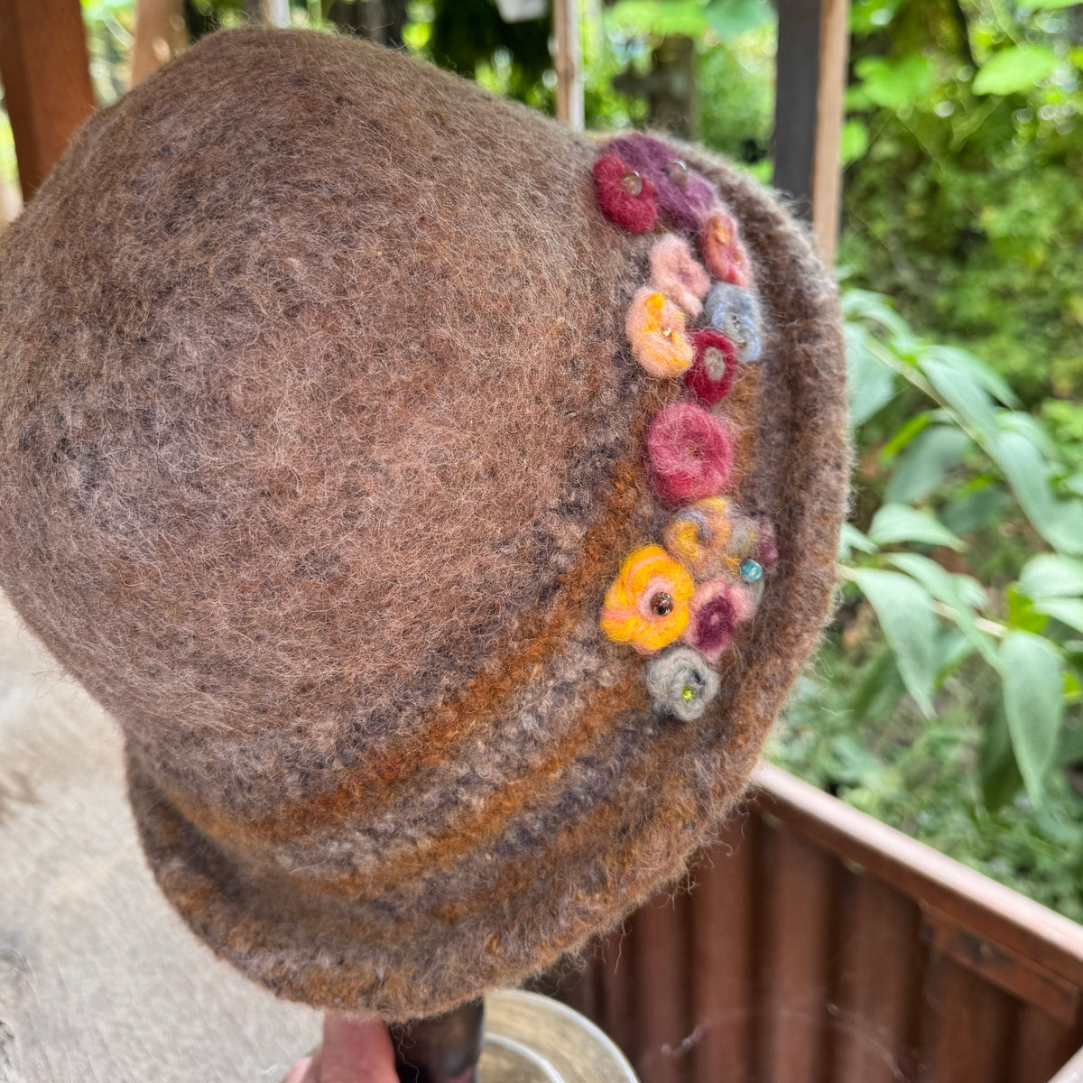 Felted Wool Hat with Felted Flowers 