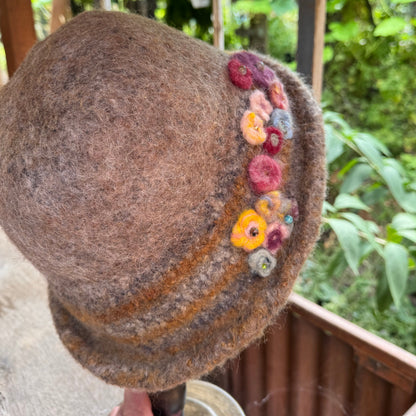 Felted Wool Hat with Felted Flowers 