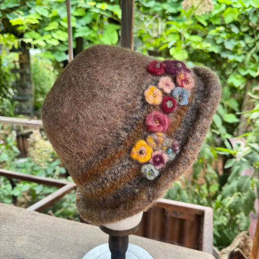 Wool Felted Hat with Felted Flowers