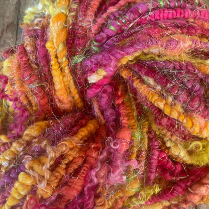 Berry Ember Spark Hand Spun, Hand Dyed, Art Yarn