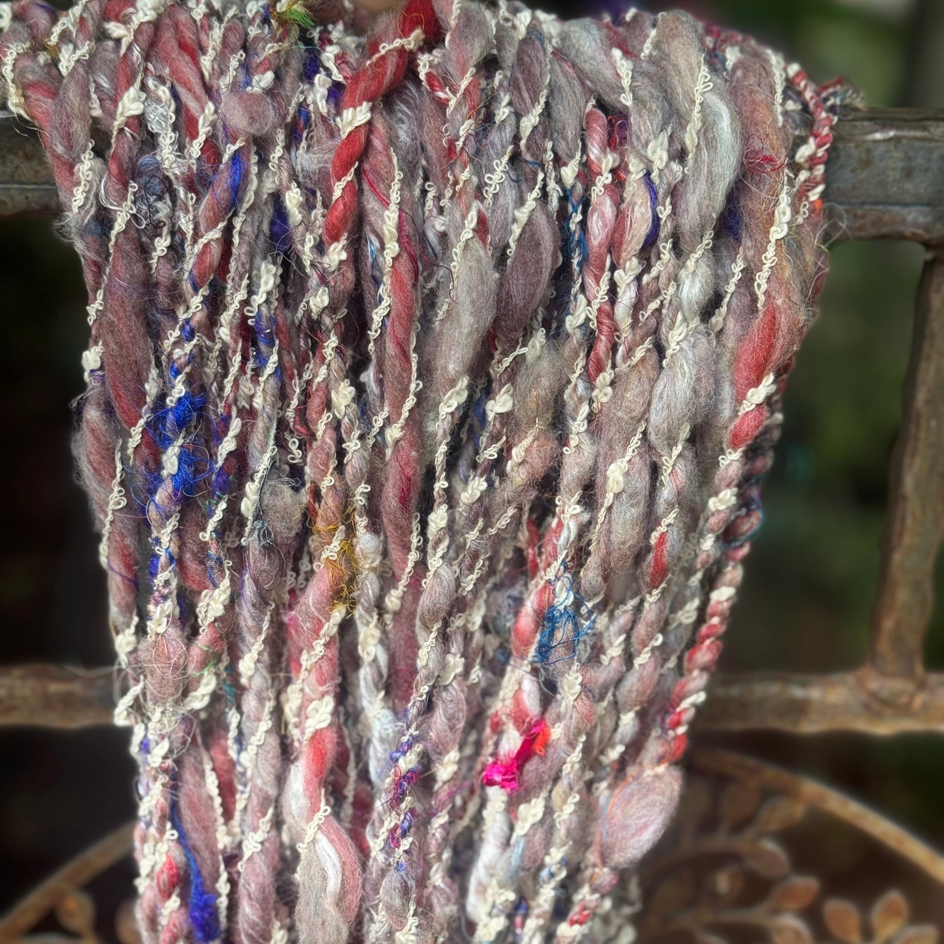 Handspun Sheep Wool with Sari Silk Loops – 92 Yards