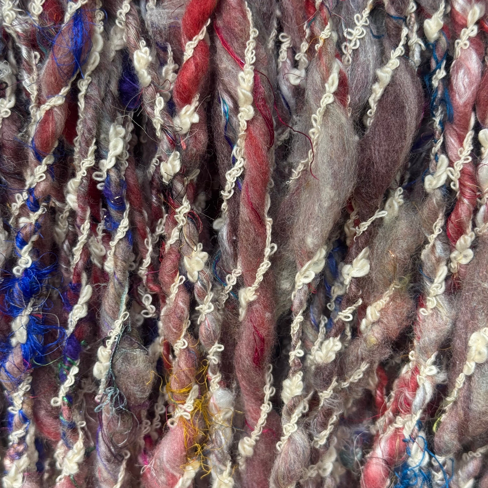 Handspun Sheep Wool with Sari Silk Loops – 92 Yards