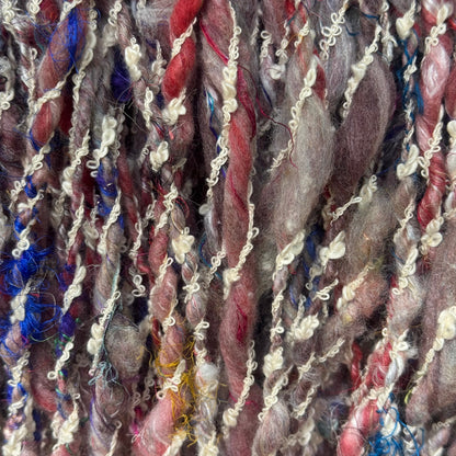 Handspun Sheep Wool with Sari Silk Loops – 92 Yards