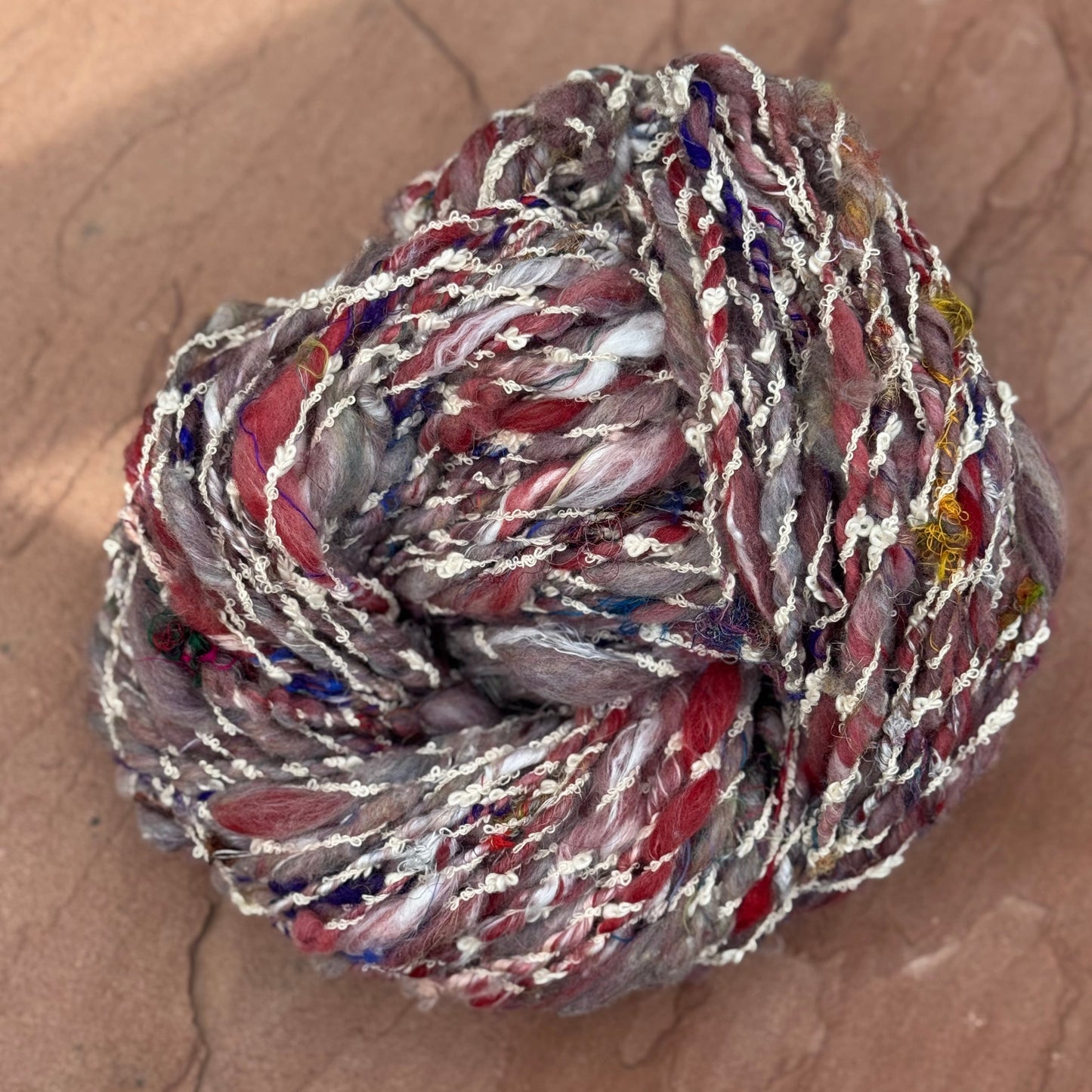 Handspun Sheep Wool with Sari Silk Loops – 92 Yards