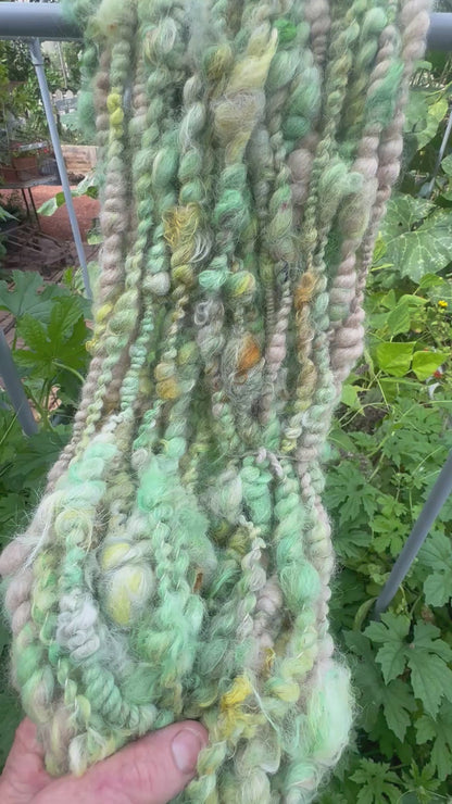 Meadow Mint Handspun Alpaca & Angora Art Yarn with Sari Silk — 42 Yards